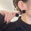 黑色镶钻千鸟格耳钉女～2023韩小众设计耳环气质复古文艺耳饰