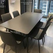 高档极简岩板餐桌椅组合家用小户型现代简约长方形饭桌纯黑色餐桌