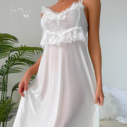 品牌套装9628瑰若欧美风网纱性感，透视纯色透视长裙系带蕾丝外袍女