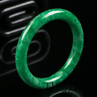 阳绿翡翠手镯冰种帝王绿圆条玉镯子，缅甸老坑处理满绿女款通透证书