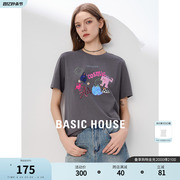 Basic House/百家好趣味印花短袖T恤女2024夏季减龄半袖上衣
