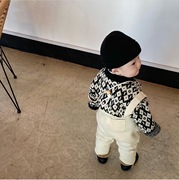 男童毛衣春秋装韩国宝宝洋气，针织开衫外套+毛织背带裤长裤2件套装