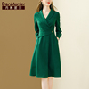 0830纯色西装领气质绿色裙子44987