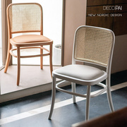 藤编椅子靠背白色家用饭桌椅子中古椅实木凳子书桌椅榉木北欧餐椅