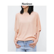 纳尼诺精纺丝羊绒，三色蝙蝠衫百搭夏季纯色，圆领宽松薄款针织衫