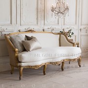 法国实木三人沙发古董实木雕花金色做旧沙发路易十五雕花金色沙发