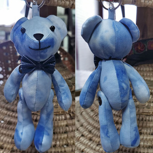 民族风手工蓝染布艺包挂件(包挂件)玩偶可爱小熊儿童娃娃钥匙扣浅蓝色