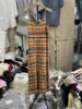 韩国mozr2023早秋法式复古彩虹，条纹棉麻段染针织吊带连衣裙女