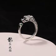 英国设计师TopWhitS925纯银龙头戒指男女国潮轻奢复古个性中国风