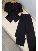 夏装搭配一整套时尚黑色干练气质轻熟风职业高级感两件套装女夏季