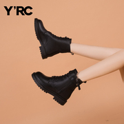 YRC简约平底马丁靴女冬季女靴子加绒真皮短靴欧美气质风短筒