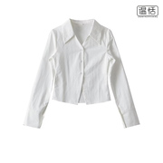 白色长袖衬衫女2024春夏翻领三粒扣设计修身显瘦V领上衣