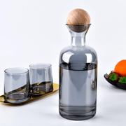 创意水具套装家用客厅冷水壶，水杯北欧玻璃，直身杯子木球炫彩凉水壶