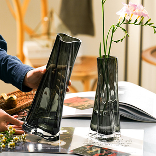 欧式创意轻奢花瓶客厅高级感玻璃透明水养插花鲜花餐桌软装饰摆件