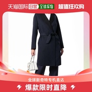 香港直邮EMPORIO ARMANI 女士藏青色羊毛翻领长款大衣 4NL10T-M63