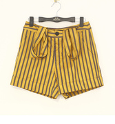 23夏明星代言 Q*DA 黄色条纹商务风可拆背带热裤短裤女792149018