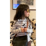 borabora韩国童装2024春季设计米奇条纹连帽T恤女童时尚穿搭
