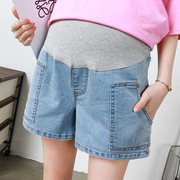 孕妇牛仔短裤夏装薄款加肥加大码胖MM可穿高弹力美腿怀孕期三分裤