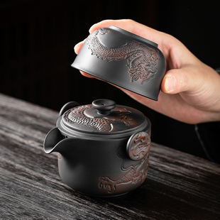 快客杯一壶一杯单个人专用紫陶手抓泡茶壶茶杯露营便携式旅行茶具