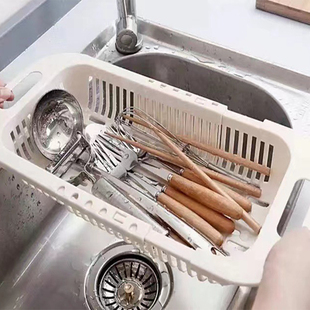 可伸缩沥水篮洗菜盆双层厨房家用水果盘，洗碗池水槽置物架滤水篮子