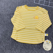 黄色小鸭横条纹圆领纯棉长袖针织T恤