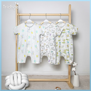 超薄款婴儿双层竹纤维纱布，连体衣空调服新生宝宝短袖哈衣夏季