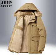 jeep加绒加厚棉衣，男冬季保暖中老年，爸爸棉服工装超厚休闲外套