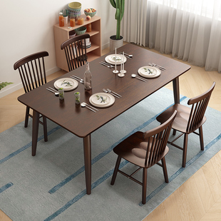 全实木餐桌椅组合家用小户型，现代简约原木北欧吃饭桌子客厅长方形