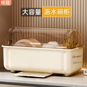 碗筷收纳盒放碗碟架家用厨房沥水盘架碗柜，装碗盘多功能带盖置物架