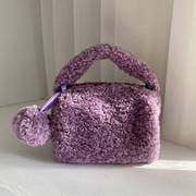 可爱紫色毛毛链条包单肩包2022百搭女毛绒包包斜挎包手提包