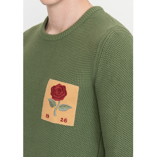 ERALDO英国KC玫瑰花系列蜂窝织法精梳棉圆领针织衫套头毛衣男