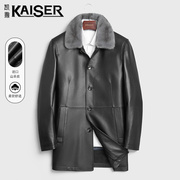 Kaiser/凯撒真皮羽绒服男中长款水貂翻领进口山羊皮大衣外套冬季