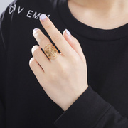欧美个性潮流单品钛钢饰品时尚镂空六芒星椭圆不锈钢戒指
