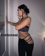 popbonnie21年夏季欧美包臀细带性感黑色高腰破洞长裤休闲裤