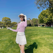 2024春季高尔夫粉紫色毛衣针织衫白色百褶短裙时尚运动套装