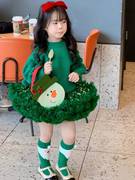 蓬女童秋冬款季新氛围感绿色圣诞星星tutu蓬裙子宝宝冬装超蓬半裙