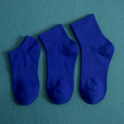 克莱因蓝色袜子女中筒袜，纯棉纯色宝蓝，短袜百搭运动船袜男夏季无骨