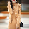 复古中国风100%纯羊绒开衫，女v领外套，立领盘扣吊带长裙两件套毛衣