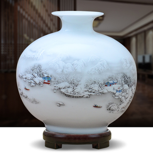 景德镇陶瓷器花瓶摆件，客厅插花创意，现代中式博古架石榴工艺装饰品