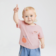 童装女童短袖t恤女宝宝粉色，纯棉上衣夏季宽松休闲婴儿衣