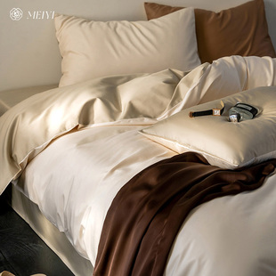 裸睡床笠款100S长绒棉床单四件套全棉纯棉被套1.2m轻奢风床上用品