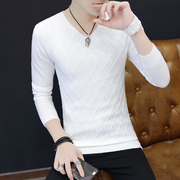 秋装男士v领打底衫韩版修身白色毛衣秋季薄款青年针织衫潮流
