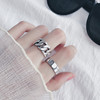 韩国简约个性复古做旧925纯银，烧银工艺链条麻花宽戒指开口戒指环