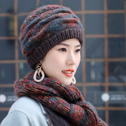贝雷帽冬季羊毛帽女韩版潮毛线，帽子围巾两件套装羊毛针织帽冬天