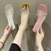 PVC透明高跟凉拖鞋女外穿2024夏季仙女风水晶粗跟凉鞋婚纱鞋
