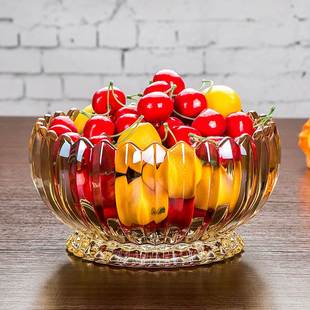 水果盘简约金色水晶玻璃果盆欧式现代创意客厅家用干果糖果盘子
