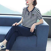 夏季短袖卫衣休闲运动套装女士冰丝针织运动服洋气减龄时尚两件套