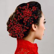 中式红色头花玫瑰花朵发梳发夹，头饰新娘结婚礼服，旗袍跟妆配饰