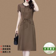 杭州重磅真丝连衣裙女装2024新款洋气别致妈妈夏装香云纱蚕丝裙子
