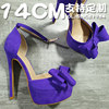 14cm紫色鱼嘴单鞋蝴蝶结高跟鞋，细跟磨砂皮露趾气质，百搭优雅手工鞋